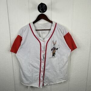 Vintage 1994 Bugs Bunny & Taz Button-Up Baseball Style Tee Large